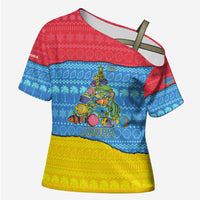 Aruba Christmas Cross Shoulder Shirt with Fish Christmas Tree Aruba Flag and Red Blue Yellow Tropical Pattern Design - Wonder Print Shop