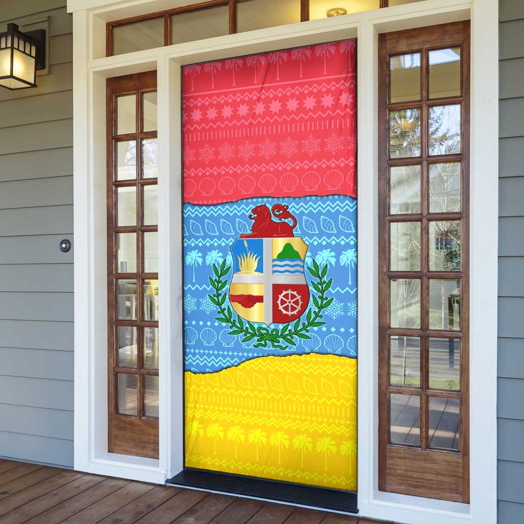 Aruba Christmas Door Cover with Fish Christmas Tree Aruba Flag and Red Blue Yellow Tropical Pattern Design - Wonder Print Shop