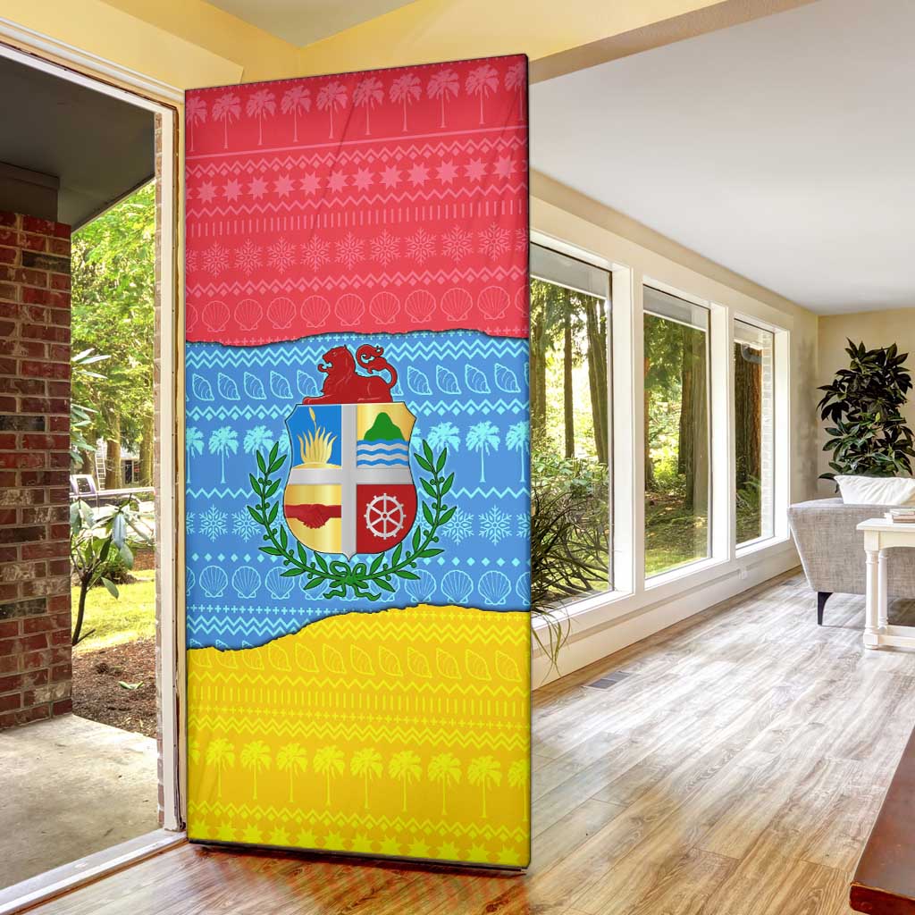 Aruba Christmas Door Cover with Fish Christmas Tree Aruba Flag and Red Blue Yellow Tropical Pattern Design - Wonder Print Shop