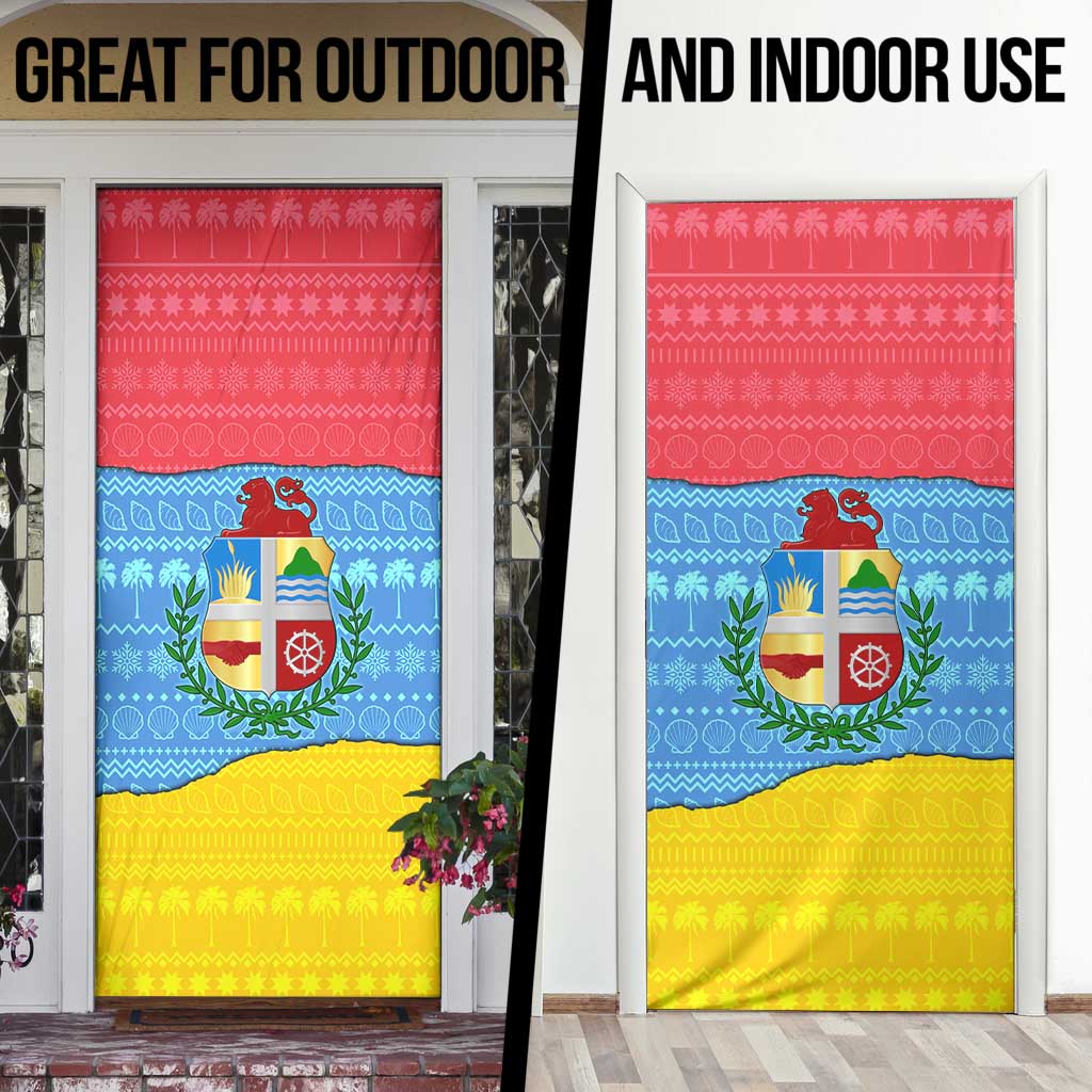 Aruba Christmas Door Cover with Fish Christmas Tree Aruba Flag and Red Blue Yellow Tropical Pattern Design - Wonder Print Shop