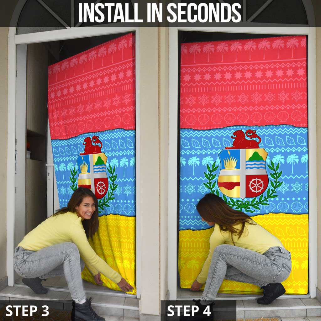 Aruba Christmas Door Cover with Fish Christmas Tree Aruba Flag and Red Blue Yellow Tropical Pattern Design - Wonder Print Shop