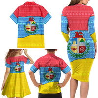 Aruba Christmas Family Matching Long Sleeve Bodycon Dress and Hawaiian Shirt with Fish Christmas Tree Aruba Flag and Red Blue Yellow Tropical Pattern Design - Wonder Print Shop