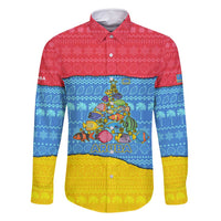Aruba Christmas Family Matching Long Sleeve Bodycon Dress and Hawaiian Shirt with Fish Christmas Tree Aruba Flag and Red Blue Yellow Tropical Pattern Design - Wonder Print Shop