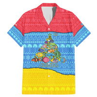 Aruba Christmas Family Matching Mermaid Dress and Hawaiian Shirt with Fish Christmas Tree Aruba Flag and Red Blue Yellow Tropical Pattern Design - Wonder Print Shop