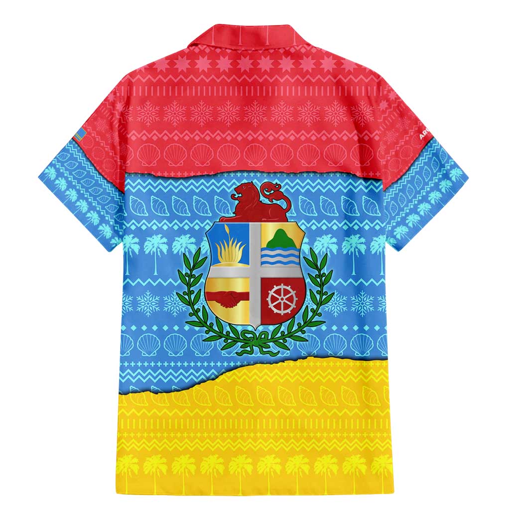 Aruba Christmas Family Matching Mermaid Dress and Hawaiian Shirt with Fish Christmas Tree Aruba Flag and Red Blue Yellow Tropical Pattern Design - Wonder Print Shop