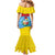 Aruba Christmas Family Matching Mermaid Dress and Hawaiian Shirt with Fish Christmas Tree Aruba Flag and Red Blue Yellow Tropical Pattern Design - Wonder Print Shop