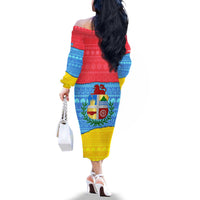 Aruba Christmas Family Matching Off The Shoulder Long Sleeve Dress and Hawaiian Shirt with Fish Christmas Tree Aruba Flag and Red Blue Yellow Tropical Pattern Design - Wonder Print Shop