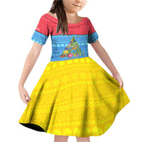 Aruba Christmas Family Matching Off Shoulder Short Dress and Hawaiian Shirt with Fish Christmas Tree Aruba Flag and Red Blue Yellow Tropical Pattern Design - Wonder Print Shop