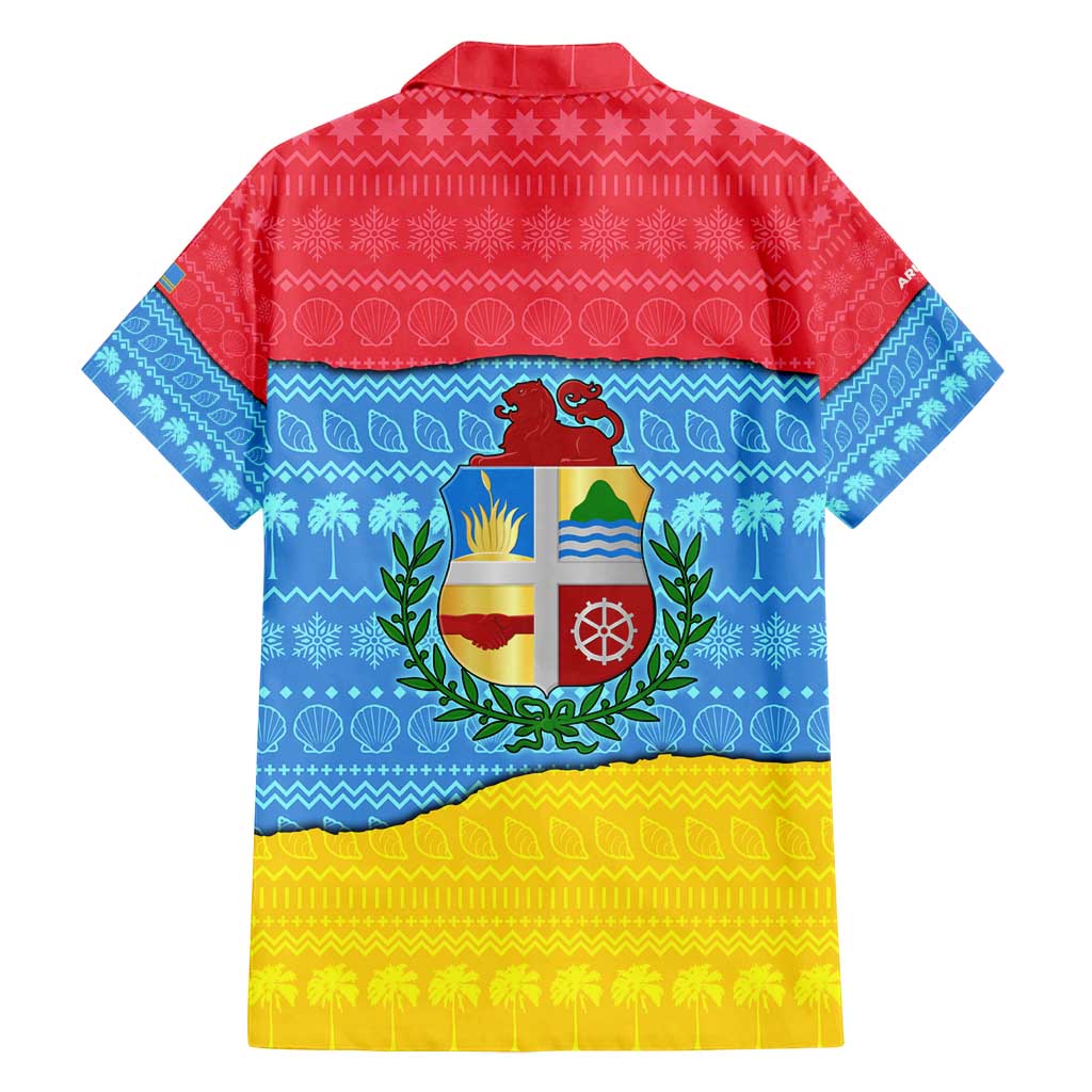 Aruba Christmas Family Matching Tank Maxi Dress and Hawaiian Shirt with Fish Christmas Tree Aruba Flag and Red Blue Yellow Tropical Pattern Design - Wonder Print Shop