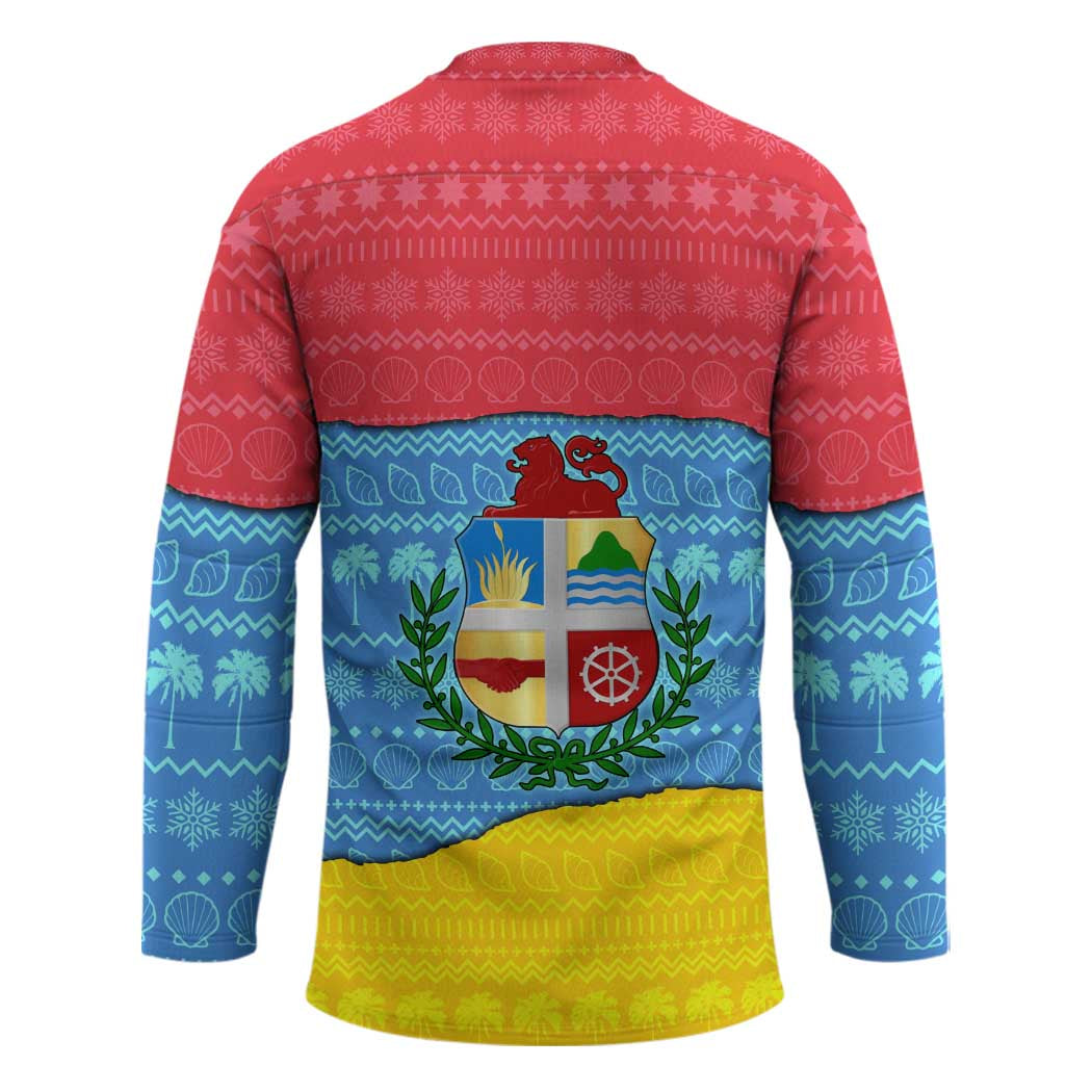 Aruba Christmas Hockey Jersey with Fish Christmas Tree Aruba Flag and Red Blue Yellow Tropical Pattern Design - Wonder Print Shop