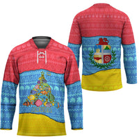 Aruba Christmas Hockey Jersey with Fish Christmas Tree Aruba Flag and Red Blue Yellow Tropical Pattern Design - Wonder Print Shop
