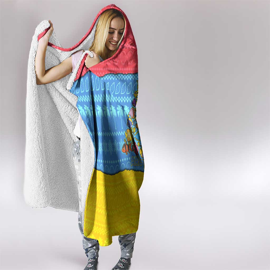 Aruba Christmas Hooded Blanket with Fish Christmas Tree Aruba Flag and Red Blue Yellow Tropical Pattern Design - Wonder Print Shop