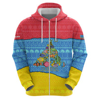 Aruba Christmas Hoodie with Fish Christmas Tree Aruba Flag and Red Blue Yellow Tropical Pattern Design - Wonder Print Shop