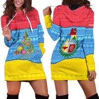 Aruba Christmas Hoodie Dress with Fish Christmas Tree Aruba Flag and Red Blue Yellow Tropical Pattern Design - Wonder Print Shop