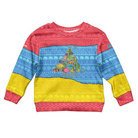 Aruba Christmas Kid Ugly Christmas Sweater with Fish Christmas Tree Aruba Flag and Red Blue Yellow Tropical Pattern Design - Wonder Print Shop