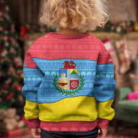 Aruba Christmas Kid Ugly Christmas Sweater with Fish Christmas Tree Aruba Flag and Red Blue Yellow Tropical Pattern Design - Wonder Print Shop