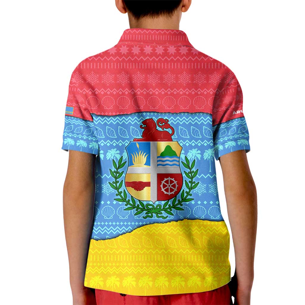 Aruba Christmas Kid Polo Shirt with Fish Christmas Tree Aruba Flag and Red Blue Yellow Tropical Pattern Design - Wonder Print Shop