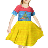 Aruba Christmas Kid Short Sleeve Dress with Fish Christmas Tree Aruba Flag and Red Blue Yellow Tropical Pattern Design - Wonder Print Shop