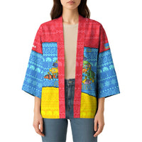 Aruba Christmas Kimono with Fish Christmas Tree Aruba Flag and Red Blue Yellow Tropical Pattern Design - Wonder Print Shop