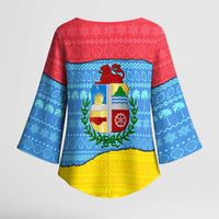 Aruba Christmas Kimono Sleeve Blouse with Fish Christmas Tree Aruba Flag and Red Blue Yellow Tropical Pattern Design - Wonder Print Shop