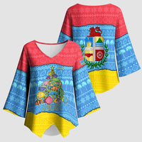 Aruba Christmas Kimono Sleeve Blouse with Fish Christmas Tree Aruba Flag and Red Blue Yellow Tropical Pattern Design - Wonder Print Shop