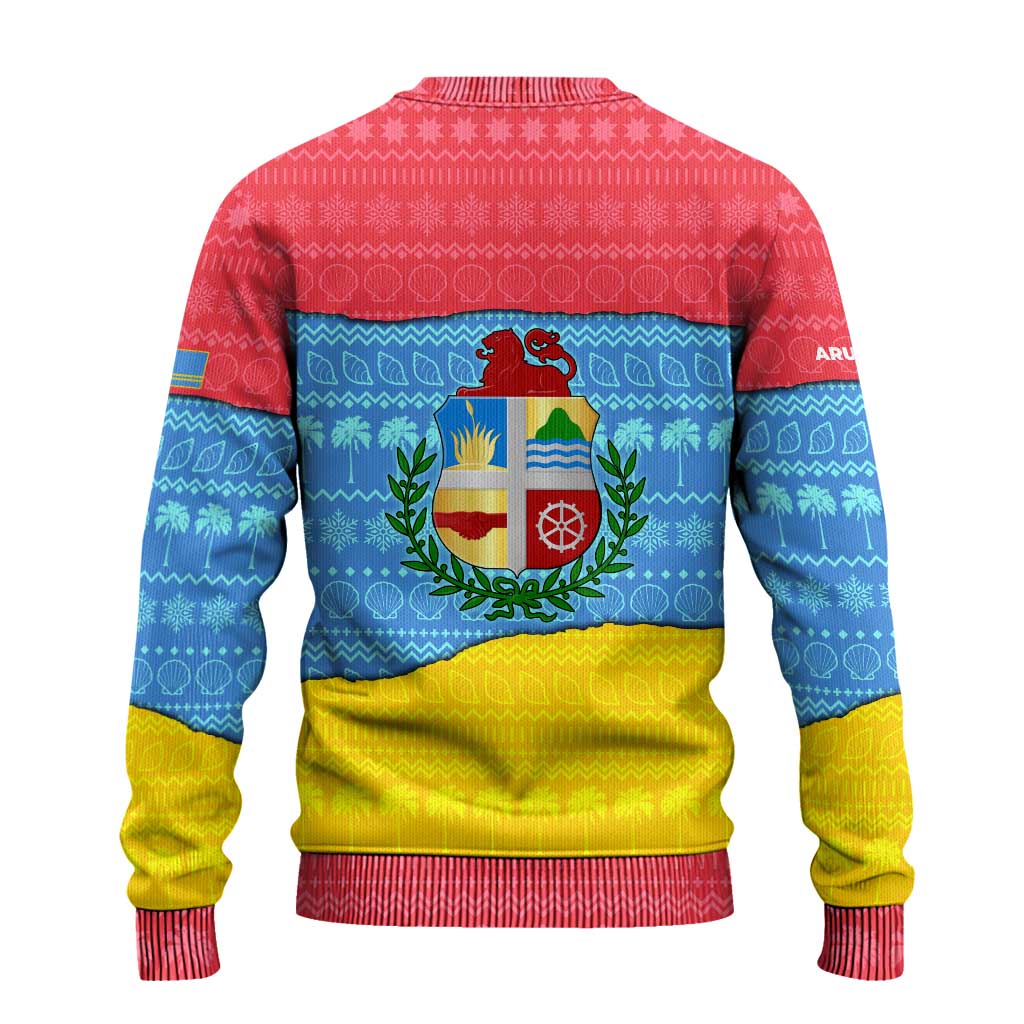 Aruba Christmas Ugly Christmas Sweater with Fish Christmas Tree Aruba Flag and Red Blue Yellow Tropical Pattern Design - Wonder Print Shop