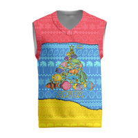 Aruba Christmas Knitted V-Neck Vest with Fish Christmas Tree Aruba Flag and Red Blue Yellow Tropical Pattern Design - Wonder Print Shop