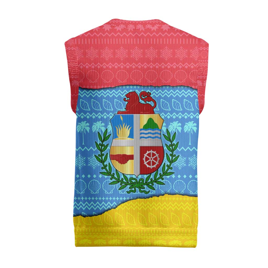 Aruba Christmas Knitted V-Neck Vest with Fish Christmas Tree Aruba Flag and Red Blue Yellow Tropical Pattern Design - Wonder Print Shop
