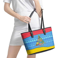 Aruba Christmas Leather Tote Bag with Fish Christmas Tree Aruba Flag and Red Blue Yellow Tropical Pattern Design - Wonder Print Shop