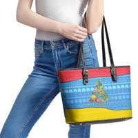 Aruba Christmas Leather Tote Bag with Fish Christmas Tree Aruba Flag and Red Blue Yellow Tropical Pattern Design - Wonder Print Shop