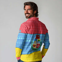 Aruba Christmas Long Sleeve Polo Shirt with Fish Christmas Tree Aruba Flag and Red Blue Yellow Tropical Pattern Design - Wonder Print Shop