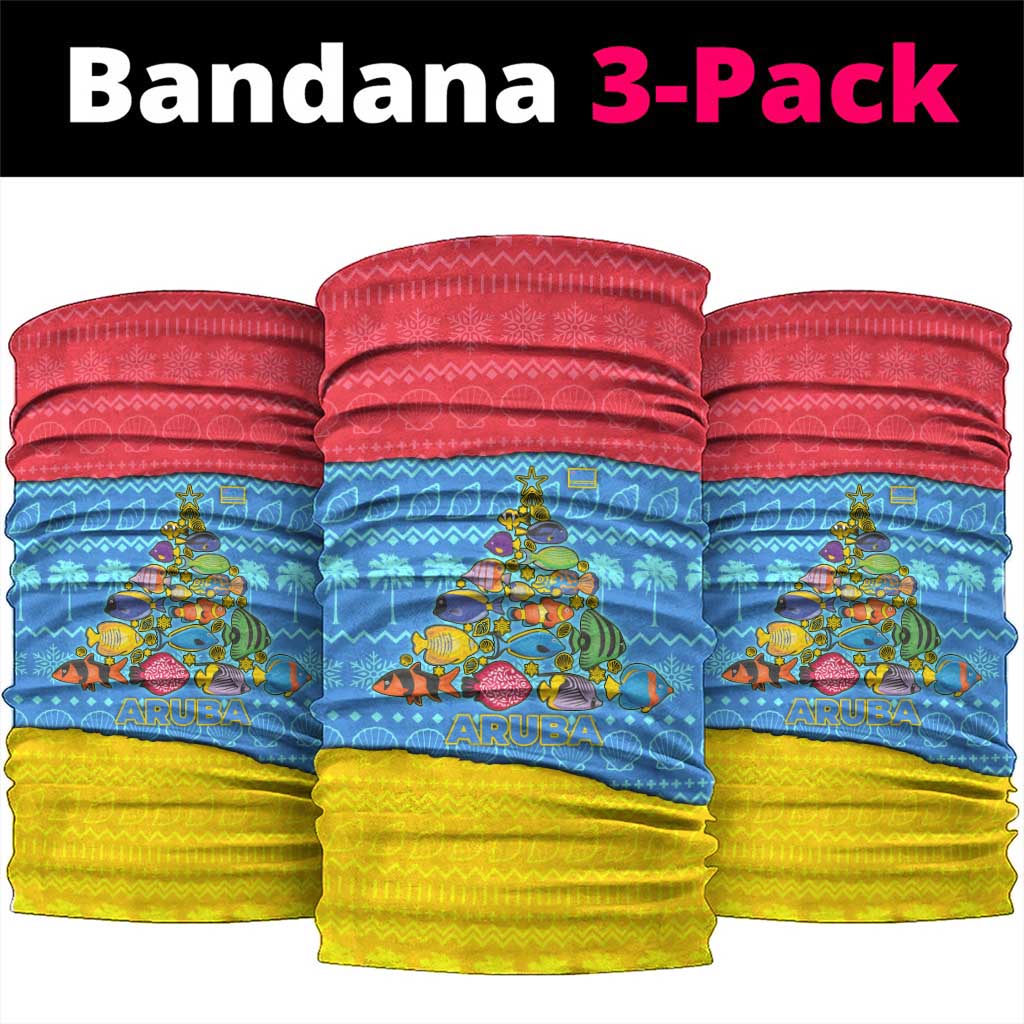 Aruba Christmas Neck Gaiter with Fish Christmas Tree Aruba Flag and Red Blue Yellow Tropical Pattern Design - Wonder Print Shop