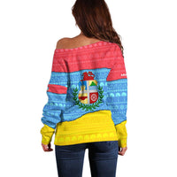 Aruba Christmas Off Shoulder Sweater with Fish Christmas Tree Aruba Flag and Red Blue Yellow Tropical Pattern Design - Wonder Print Shop