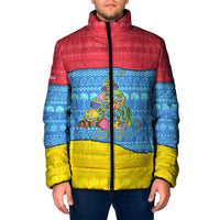 Aruba Christmas Padded Jacket with Fish Christmas Tree Aruba Flag and Red Blue Yellow Tropical Pattern Design - Wonder Print Shop