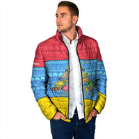 Aruba Christmas Padded Jacket with Fish Christmas Tree Aruba Flag and Red Blue Yellow Tropical Pattern Design - Wonder Print Shop
