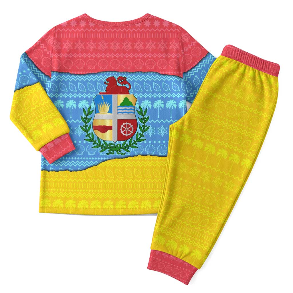 Aruba Christmas Pajama Set with Fish Christmas Tree Aruba Flag and Red Blue Yellow Tropical Pattern Design - Wonder Print Shop