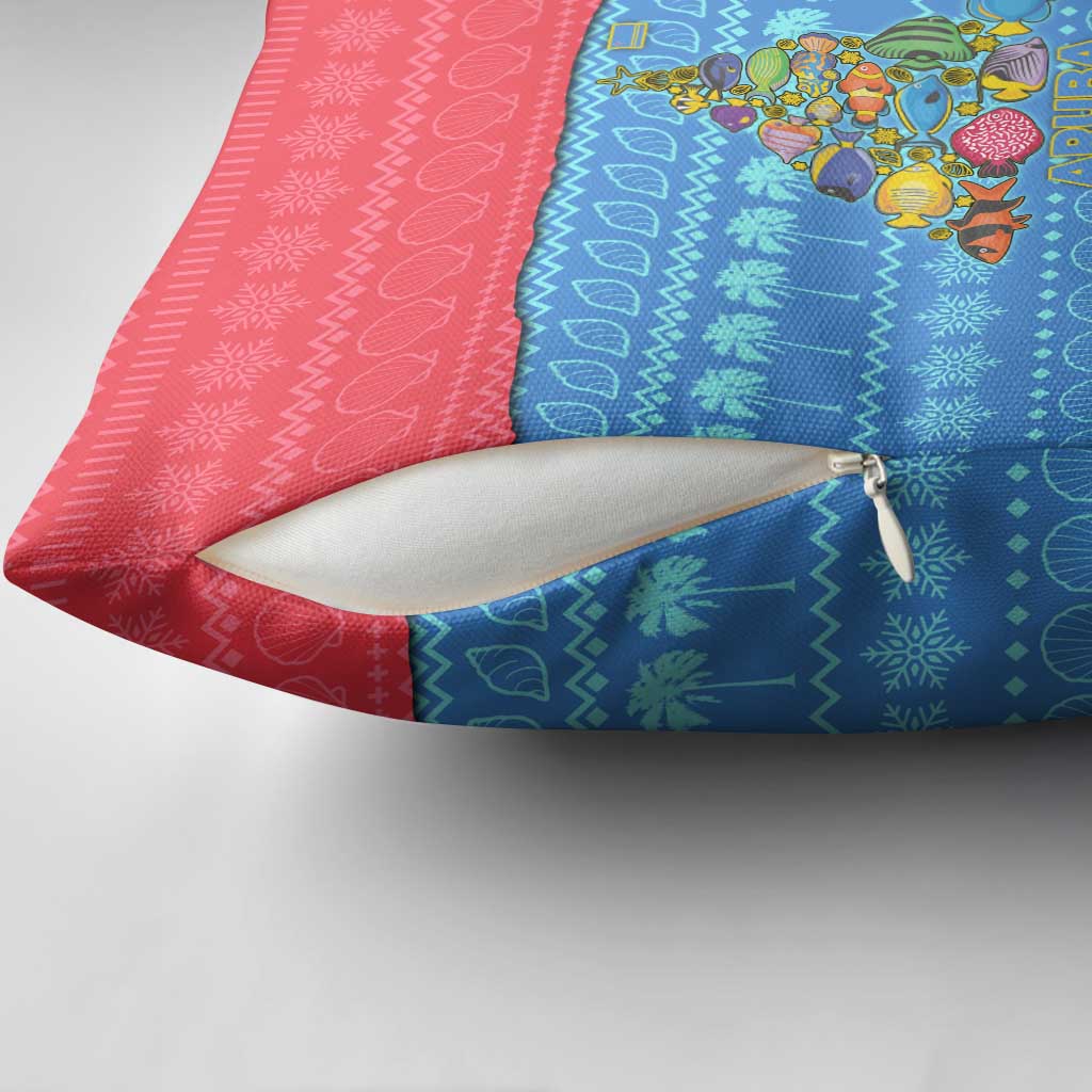 Aruba Christmas Pillow Cover with Fish Christmas Tree Aruba Flag and Red Blue Yellow Tropical Pattern Design - Wonder Print Shop