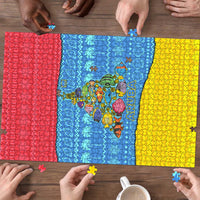 Aruba Christmas Puzzle with Fish Christmas Tree Aruba Flag and Red Blue Yellow Tropical Pattern Design - Wonder Print Shop