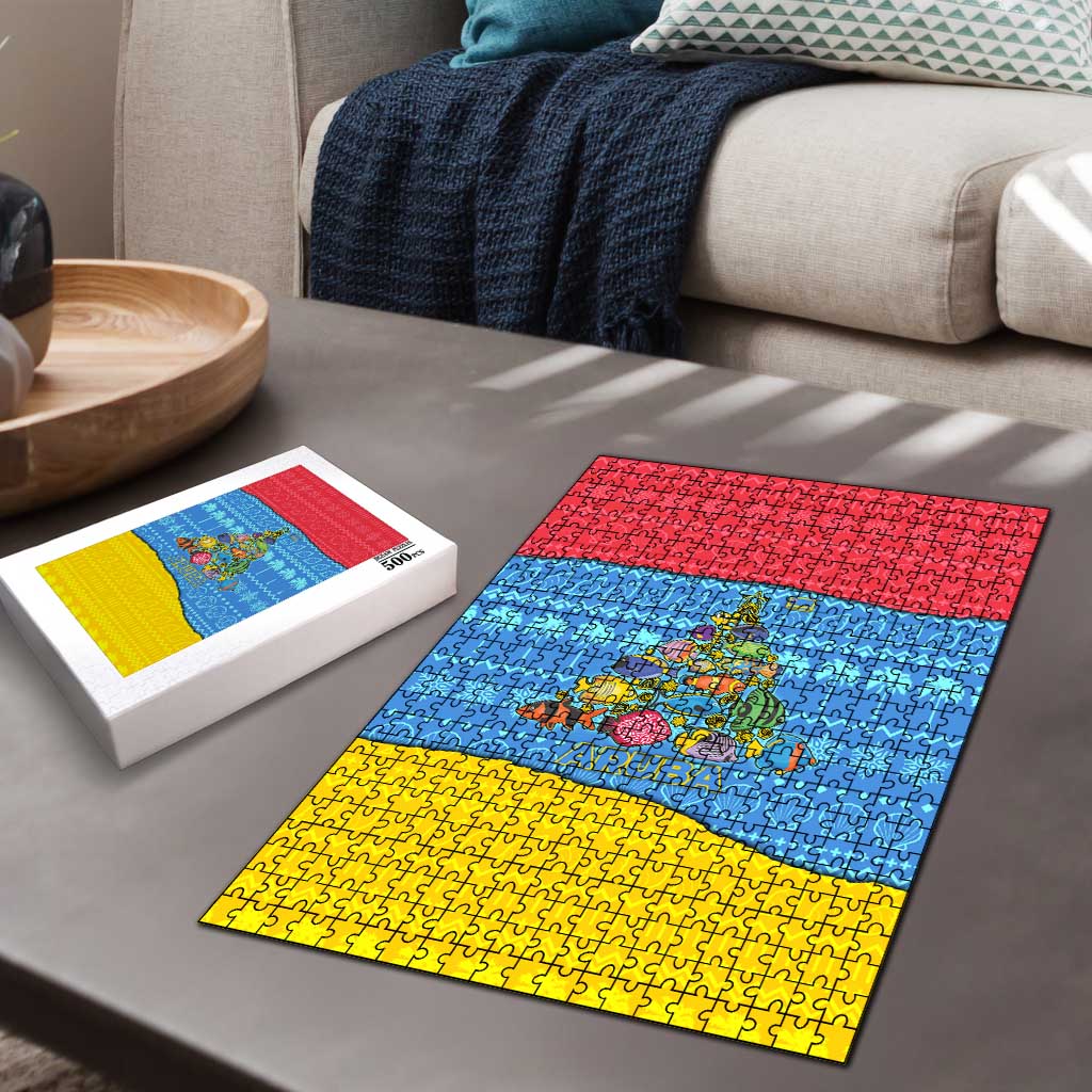 Aruba Christmas Puzzle with Fish Christmas Tree Aruba Flag and Red Blue Yellow Tropical Pattern Design - Wonder Print Shop
