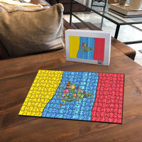 Aruba Christmas Puzzle with Fish Christmas Tree Aruba Flag and Red Blue Yellow Tropical Pattern Design - Wonder Print Shop