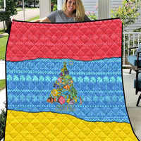 Aruba Christmas Quilt with Fish Christmas Tree Aruba Flag and Red Blue Yellow Tropical Pattern Design - Wonder Print Shop
