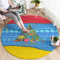 Aruba Christmas Round Carpet with Fish Christmas Tree Aruba Flag and Red Blue Yellow Tropical Pattern Design - Wonder Print Shop