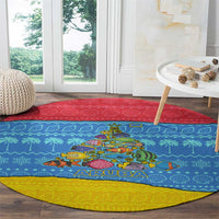 Aruba Christmas Round Carpet with Fish Christmas Tree Aruba Flag and Red Blue Yellow Tropical Pattern Design - Wonder Print Shop