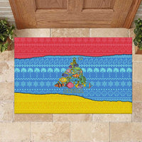 Aruba Christmas Rubber Doormat with Fish Christmas Tree Aruba Flag and Red Blue Yellow Tropical Pattern Design - Wonder Print Shop