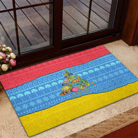 Aruba Christmas Rubber Doormat with Fish Christmas Tree Aruba Flag and Red Blue Yellow Tropical Pattern Design - Wonder Print Shop