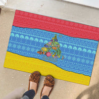 Aruba Christmas Rubber Doormat with Fish Christmas Tree Aruba Flag and Red Blue Yellow Tropical Pattern Design - Wonder Print Shop