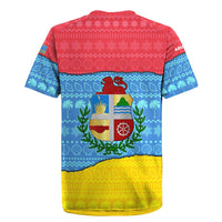 Aruba Christmas Rugby Jersey with Fish Christmas Tree Aruba Flag and Red Blue Yellow Tropical Pattern Design - Wonder Print Shop
