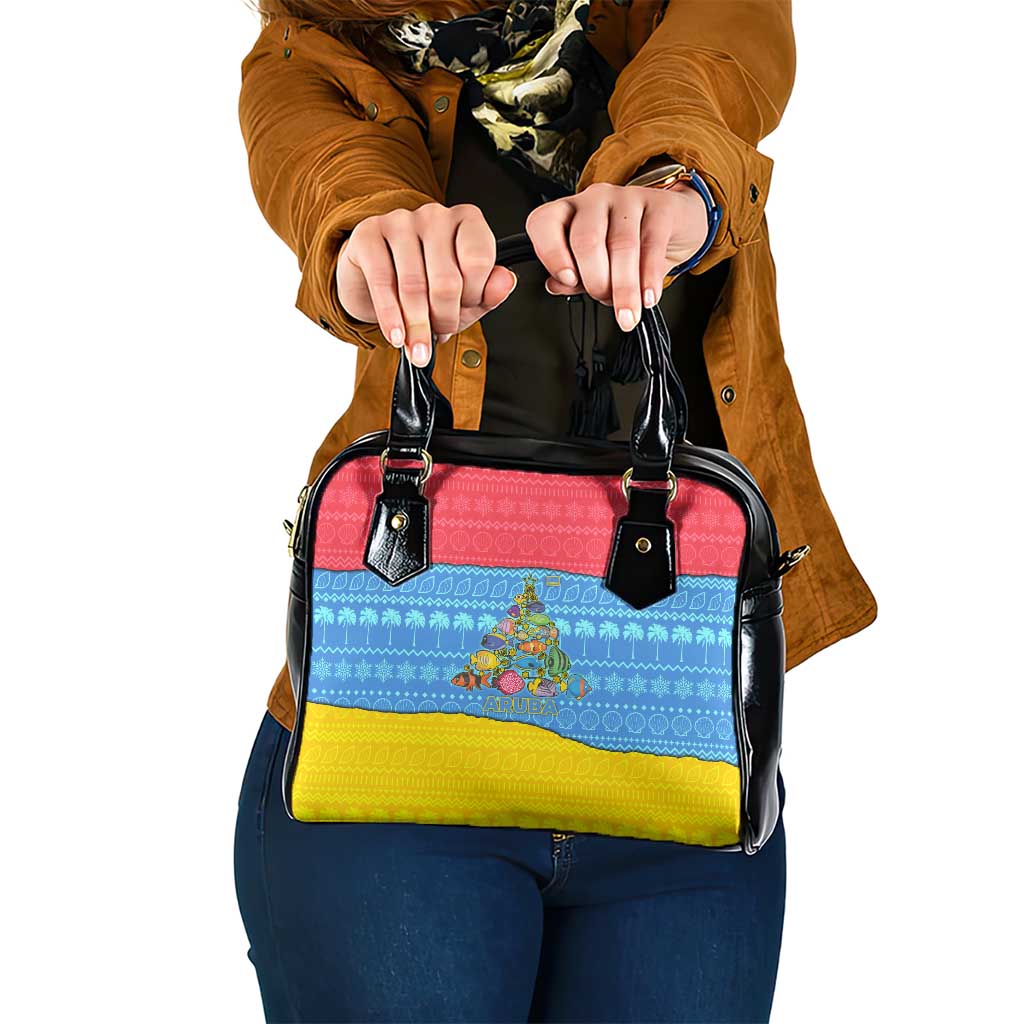 Aruba Christmas Shoulder Handbag with Fish Christmas Tree Aruba Flag and Red Blue Yellow Tropical Pattern Design - Wonder Print Shop