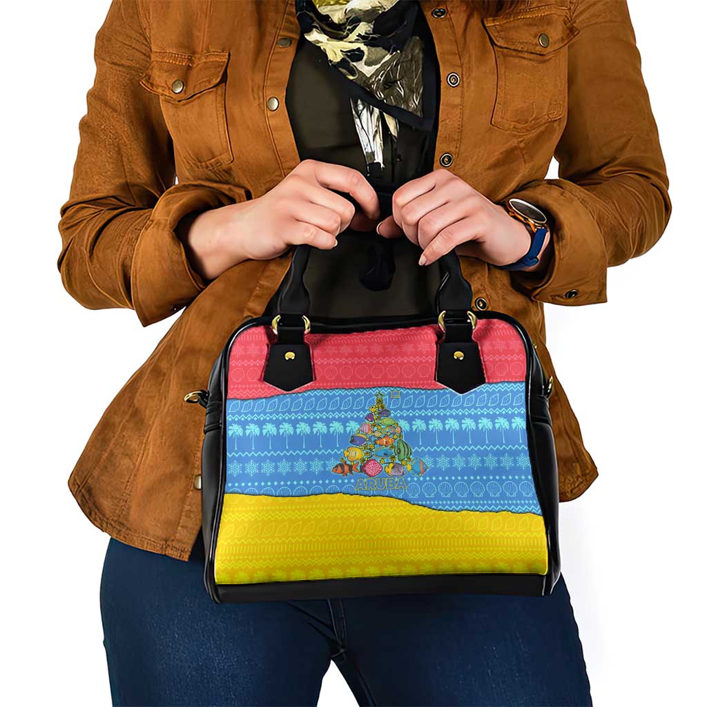 Aruba Christmas Shoulder Handbag with Fish Christmas Tree Aruba Flag and Red Blue Yellow Tropical Pattern Design - Wonder Print Shop