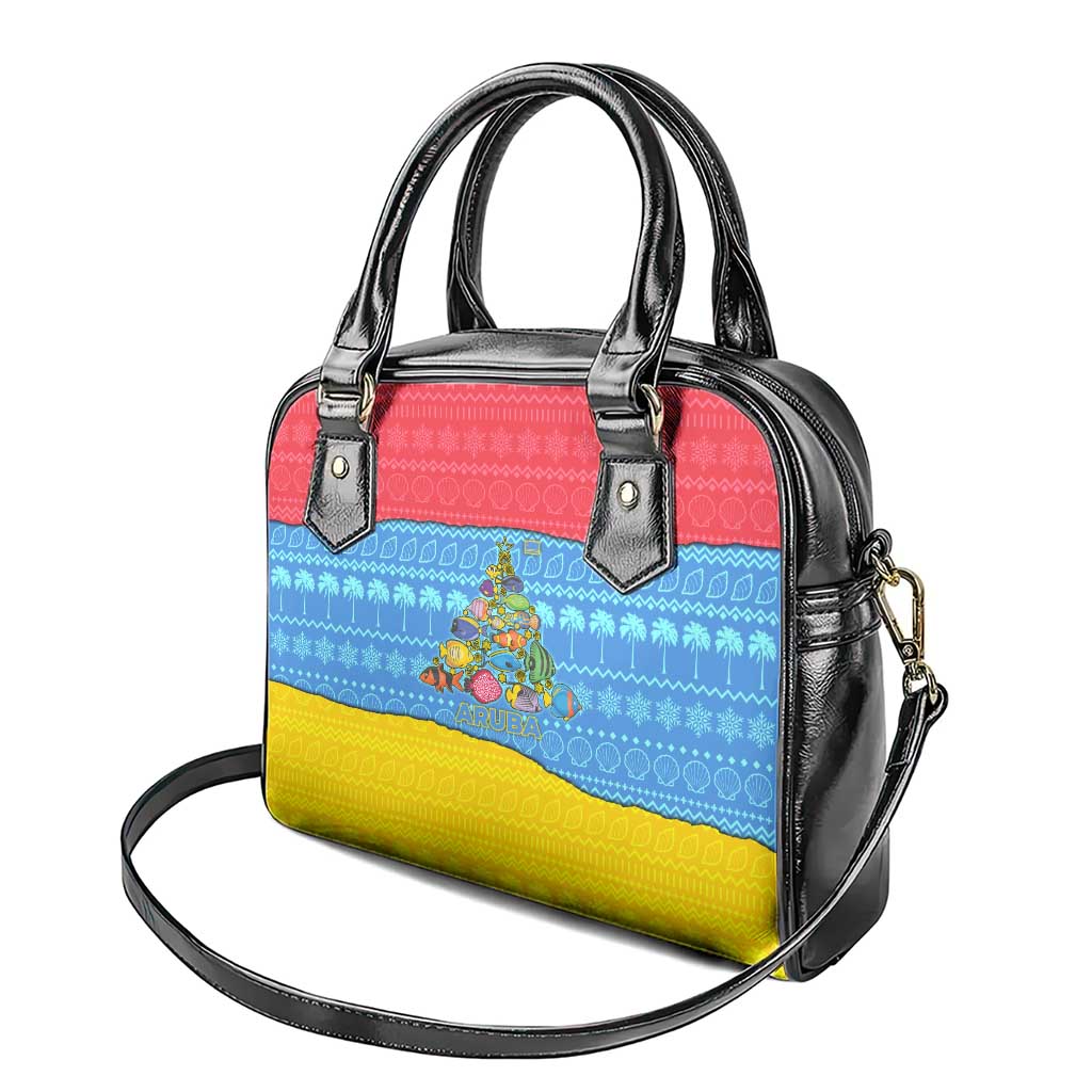 Aruba Christmas Shoulder Handbag with Fish Christmas Tree Aruba Flag and Red Blue Yellow Tropical Pattern Design - Wonder Print Shop